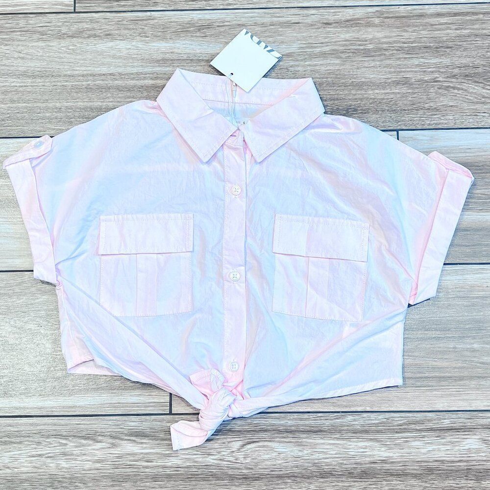 NWT! Zara Girls Light Pink Knotted Cropped Shirt Size 6